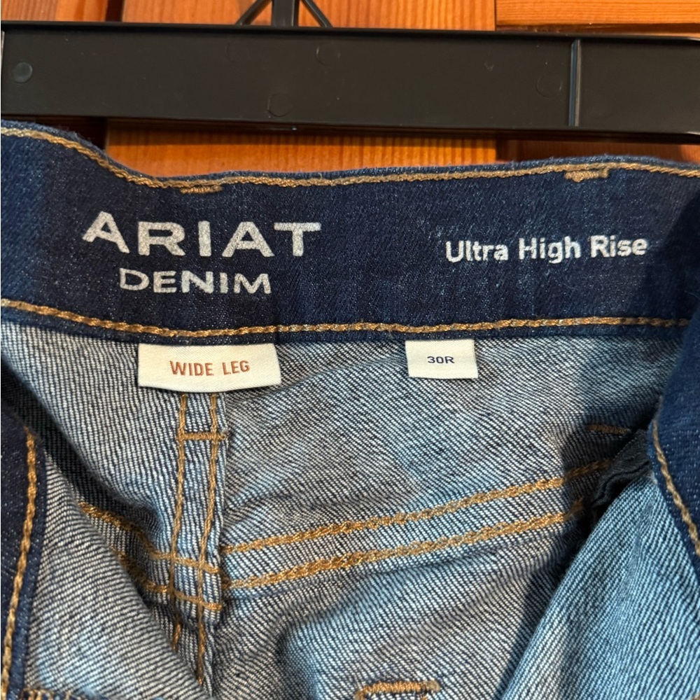 Ariat Dark Blue Flare Jeans with Tan Stitching - Picture 3 of 3